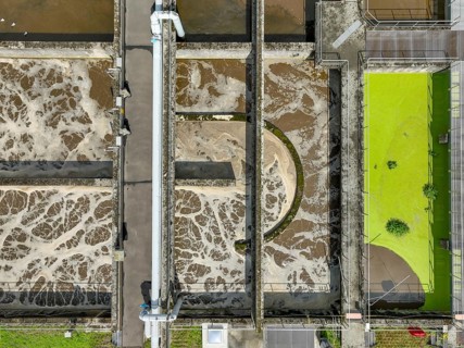 Germany - Wastewater treatment in a sewage treatment plant, clarifier with brown wastewater