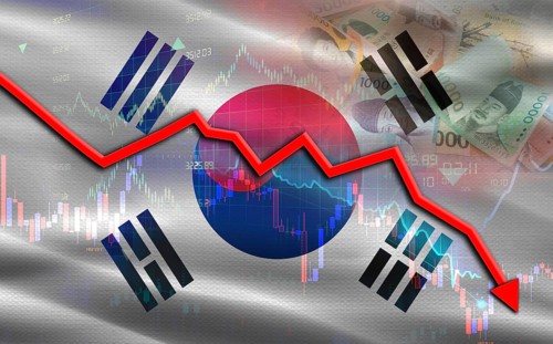 South Korea financial fall on economy market. South Korea financial crisis on economic graph