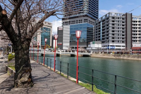 Tourist attraction, landmark, lanterns on the promenade and historic Enkobashi stone bridge over
