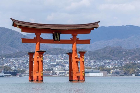 Torii in the water, sight, tourist attraction, UNESCO World Heritage Site, Itsukushima Shrine,