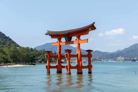 Torii in the water, sight, tourist attraction, UNESCO World Heritage Site, Itsukushima Shrine,
