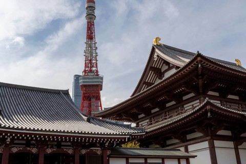 Landmark, tourist attraction, architecture, curved roofs, Zojoji Hall, Zojo-ji Temple, Busshist