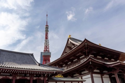 Landmark, tourist attraction, architecture, curved roofs, Zojoji Hall, Zojo-ji Temple, Busshist