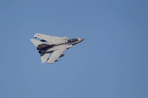 Panavia Tornado MRCA military jet aircraft in Royal air force RAF colours flying, England, United