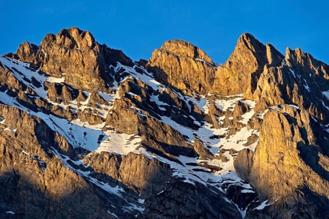 Mighty mountain range with snowfields, Haut de Cry summit chain, Vaud Alps, Mayens de Chamoson,