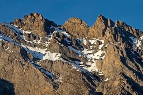 Mighty mountain range with snowfields, Haut de Cry summit chain, Vaud Alps, Mayens de Chamoson,