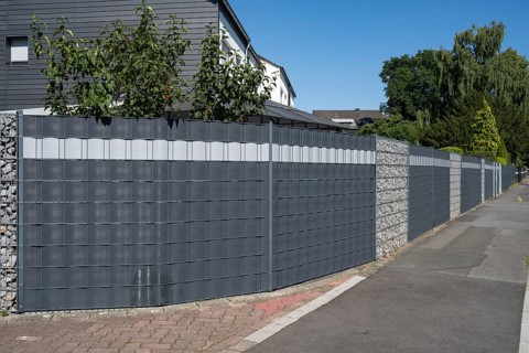 Double wire mesh fence with privacy strips Gabion elements, Kamen, Ruhr area, North