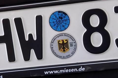 THW licence plate with approval seal of the Procurement Office of the BMI. Stuttgart,