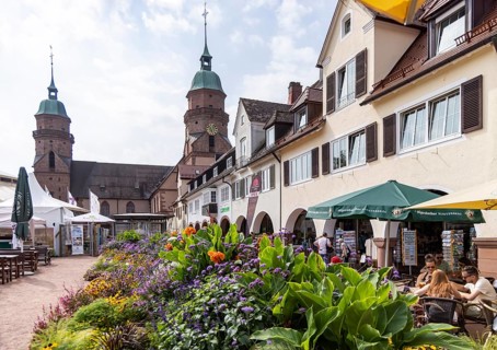 Houses on the market square in Freudenstadt in the Black Forest, the largest built-up market square