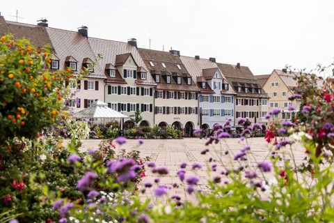 Houses on the market square in Freudenstadt in the Black Forest, the largest built-up market square