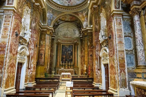 Nave with chancel of the baroque church Chiesa di San Nicola dei Lorenesi in baroque architecture,