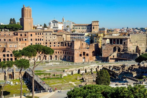 View from elevated position on Roman hill Quirinal Quirinal Hill with in front Forum of Roman