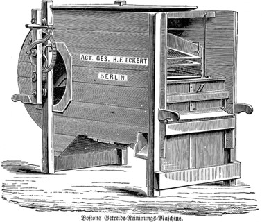 Boston's grain cleaning machine, woodworking, reworking, inscription, Act. Ges. H.F. Eckert Berlin,
