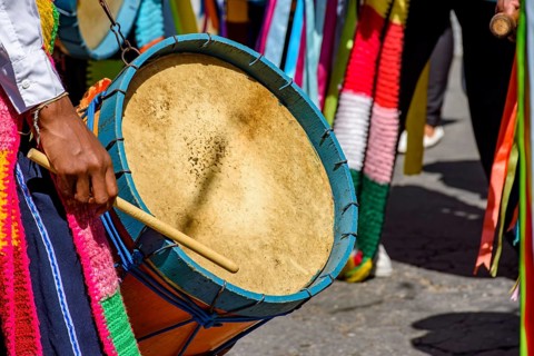 Drums and colorful clothes at the Congado festival in Minas Gerais, Belo Horizonte, Minas Gerais,