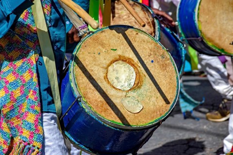 Congado Festival with musicians and their drums and colorful clothes on the streets of Belo