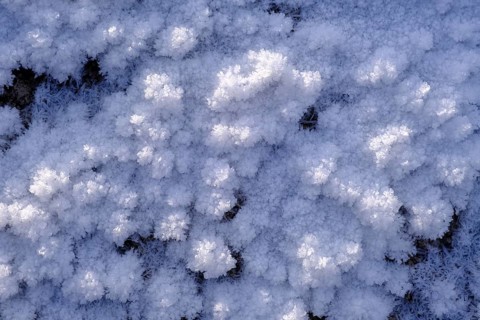 Snow crystals in winter on the young Isar between Wallgau and Vorderriss, Tölzer Land, Upper