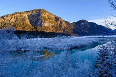 Isar in the inlet at Sylvensteinspeichersee, Tölzer Land, Upper Bavaria, Bavaria, Germany