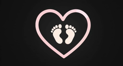 A pink heart with baby footprints inside on a black background, perfect for baby-related themes.