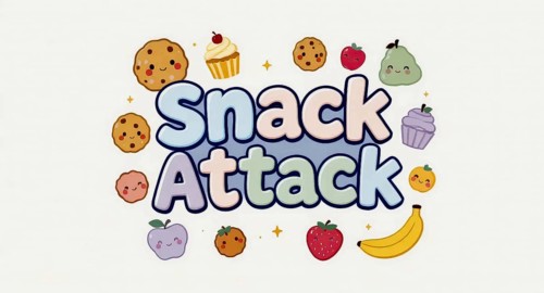 This delightful illustration features a 'Snack Attack' theme, with smiling food icons, AI generated