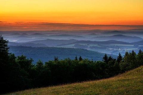 View from the Wasserkuppe at dusk, Hesse, Germany