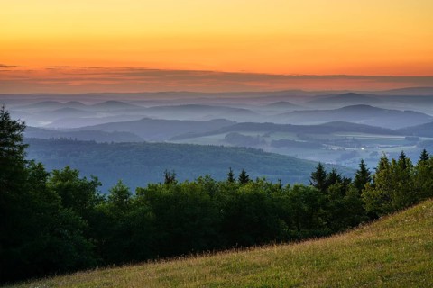 View from the Wasserkuppe at dusk, Hesse, Germany