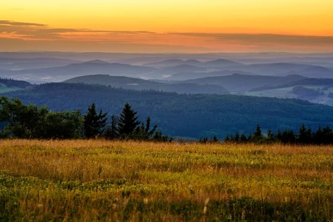 View from the Wasserkuppe at dusk, Hesse, Germany