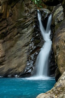 Saut d'eau de Matouba, waterfall with blue water, Saint-Claude, Basse Terre, Guadeloupe, French