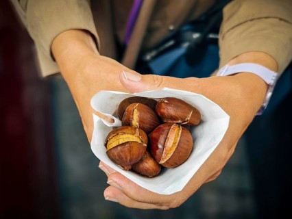 Person holding a bag of freshly roasted chestnuts that radiate warmth and autumn atmosphere Lower