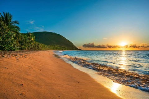 Beach of Grande Anse, sunset, Deshaies, Basse Terre, Guadeloupe, French Antilles, Caribbean