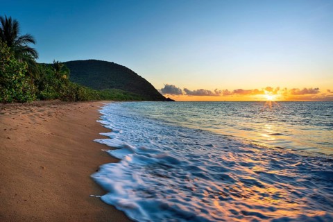 Beach of Grande Anse, sunset, Deshaies, Basse Terre, Guadeloupe, French Antilles, Caribbean