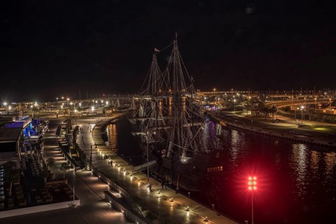 Galleon moored at the harbour Night shot
