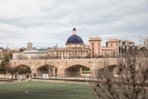 Football pitch under a bridge Valencia Spain