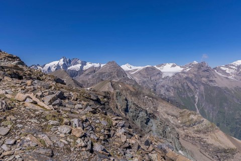 Landscape panorama, summit cross, Brennkogel, hiker, GroÃŸglockner, Pinzgau