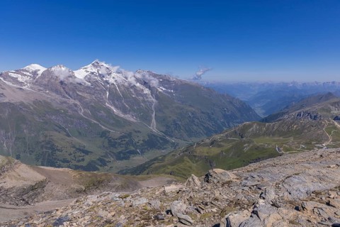 Landscape panorama, summit cross, Brennkogel, hiker, GroÃŸglockner, Pinzgau