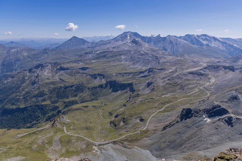 Landscape panorama, summit cross, high alpine road, Brennkogel, hiker, GroÃŸglockner, Pinzgau
