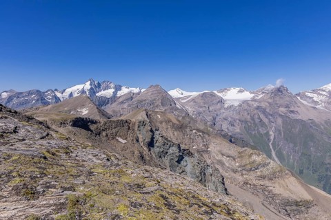 Landscape panorama, summit cross, Brennkogel, hiker, GroÃŸglockner, Pinzgau
