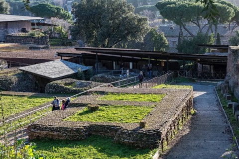 Foundations of an important ancient sanctuary Temple of the goddess Iuno Juno, in the background