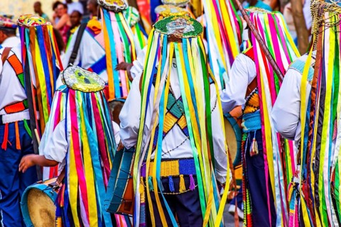 Congado parade through the streets of Belo Horizonte with its typical and colorful clothes, Belo