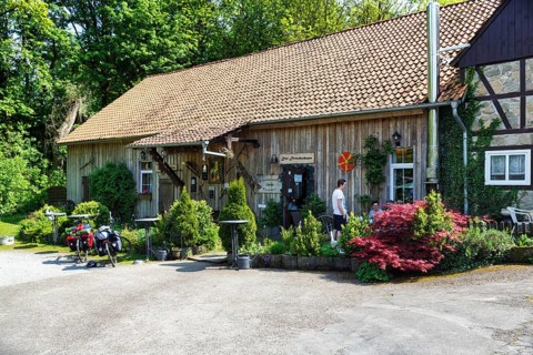 CafÃ© in a country inn, historic watermill, LÃ¼gde, Weserbergland, North Rhine-Westphalia, Germany