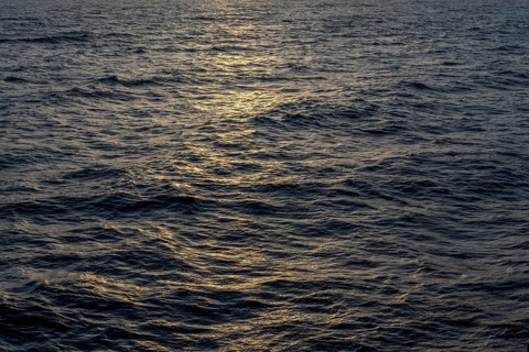 Background image, water surface in evening light, waves in the sea at sunset, Tokyo Bay, Japan