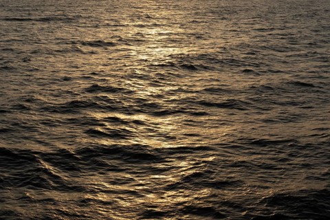 Background image, water surface in evening light, waves in the sea at sunset, Tokyo Bay, Japan