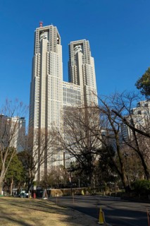 Architecture, Shinjuku Central Park and facade of the Tokyo Metropolitan Government Building,