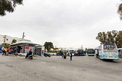 Tourists, Arrival at the bus station, Fira, Santorini, Cyclades, Greece