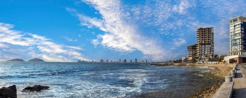 Mazatlan sea promenade, El Malecon, with ocean lookouts, tourist beaches and scenic landscapes