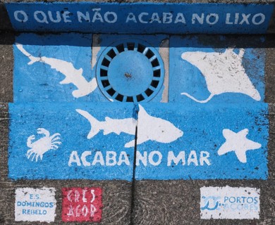 Small painting in the marina of Ponta Delgada (What doesn't end up in the rubbish ends up in the
