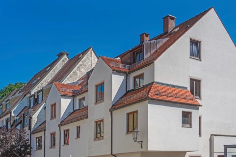 Pointed gable facades with tiled roofs, Kempten, AllgÃ¤u, Bavaria, Germany