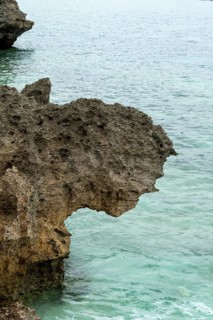 Sesoko's tail, rock formation, rugged cliffs of volcanic rock at the southern tip of Sesoko-jima,