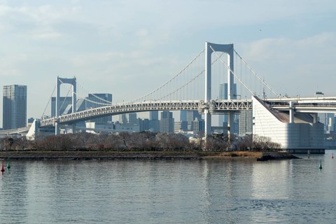 Landmark, Architecture, View of the Rainbow Brigde over Tokyo Bay, Odaiba, Minato City, Tokyo,