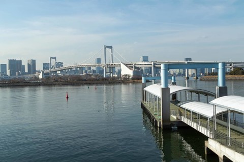 Landmark, Architecture, View of the Rainbow Brigde over Tokyo Bay, Odaiba, Minato City, Tokyo,