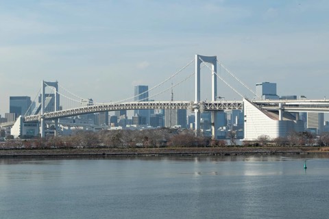 Landmark, Architecture, View of the Rainbow Brigde over Tokyo Bay, Odaiba, Minato City, Tokyo,